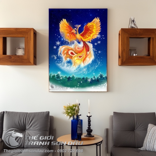 Tranh Chim Phượng Hoàng Lửa Trong Đêm
