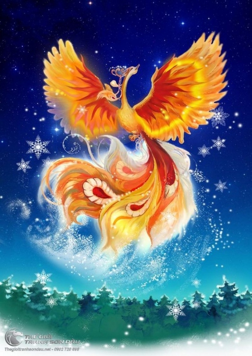 Tranh Chim Phượng Hoàng Lửa Trong Đêm