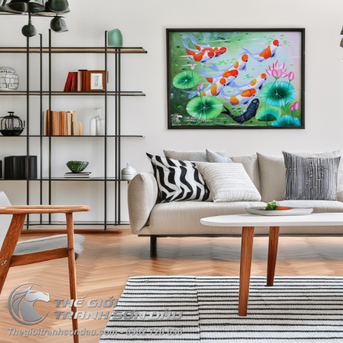 Tranh Chín Con Cá Chép Phong Thủy Cửu Ngư