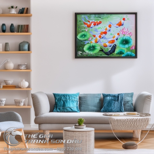 Tranh Chín Con Cá Chép Phong Thủy Cửu Ngư