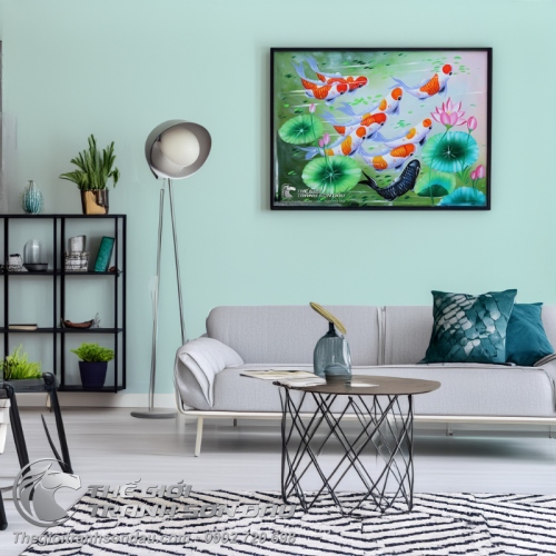 Tranh Chín Con Cá Chép Phong Thủy Cửu Ngư