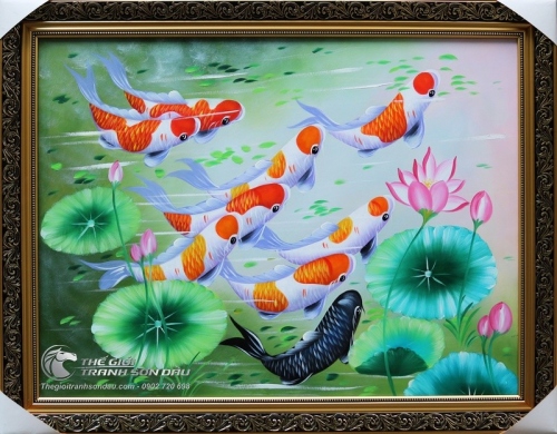 Tranh Chín Con Cá Chép Phong Thủy Cửu Ngư