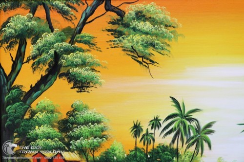 Tranh Con Sông Quê Hương Hoàng Hôn