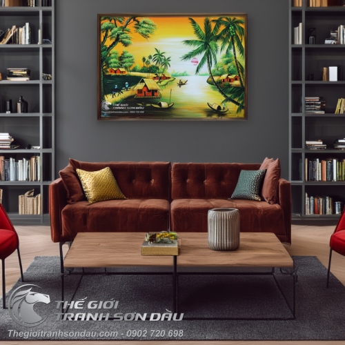 Tranh Con Sông Quê Hương Hoàng Hôn