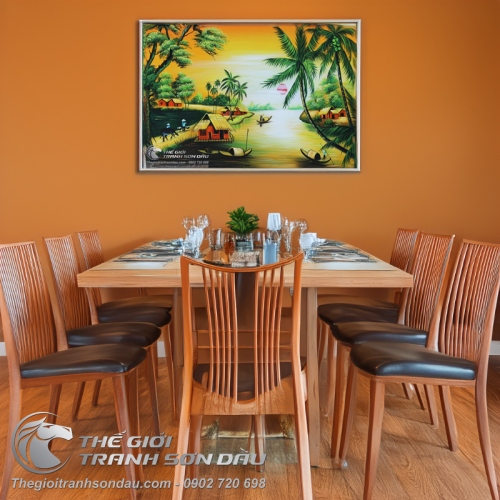 Tranh Con Sông Quê Hương Hoàng Hôn