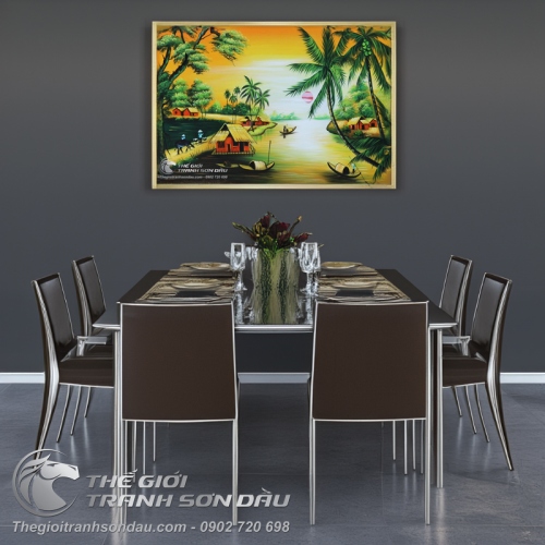 Tranh Con Sông Quê Hương Hoàng Hôn