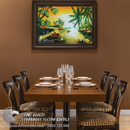 Tranh Con Sông Quê Hương Hoàng Hôn