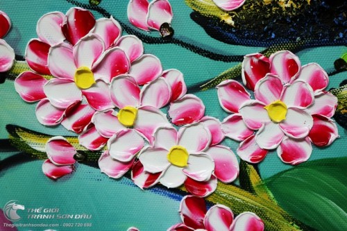 Tranh Cửu Ngư Dưới Gốc Đào Vẽ Tay Sơn Dầu