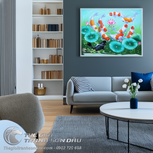 Tranh Cửu Ngư Quần Hội Chín Con Cá Chép