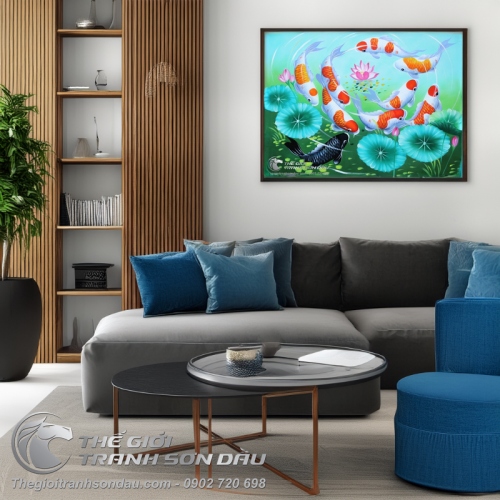 Tranh Cửu Ngư Quần Hội Chín Con Cá Chép