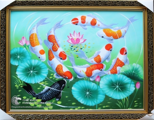 Tranh Cửu Ngư Quần Hội Chín Con Cá Chép