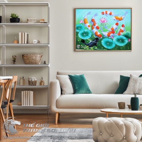Tranh Cửu Ngư Quần Hội Chín Con Cá Chép