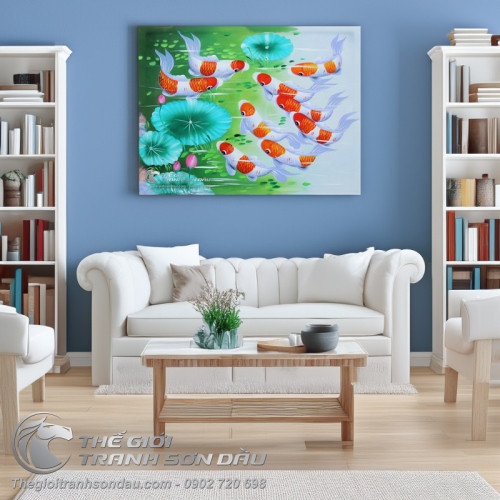 Tranh Cửu Ngư Quần Hội Đàn Cá Chép Chín Con