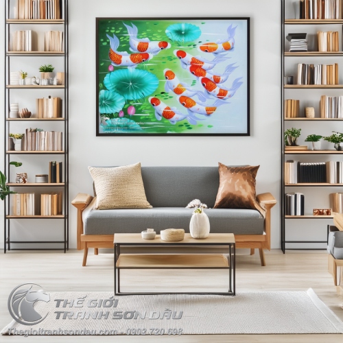 Tranh Cửu Ngư Quần Hội Đàn Cá Chép Chín Con