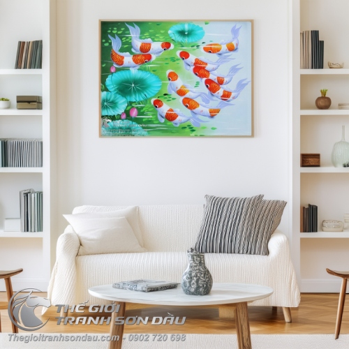 Tranh Cửu Ngư Quần Hội Đàn Cá Chép Chín Con