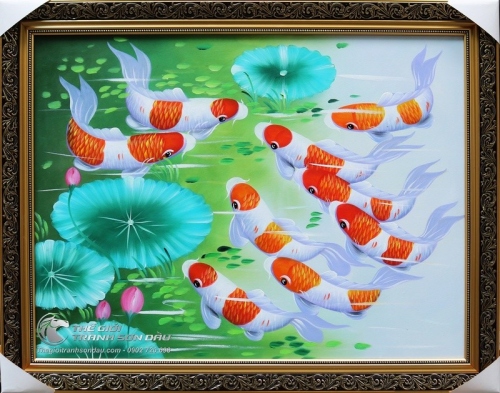 Tranh Cửu Ngư Quần Hội Đàn Cá Chép Chín Con