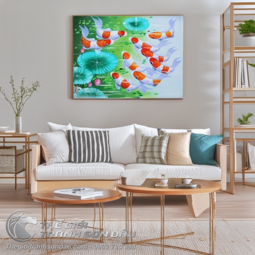 Tranh Cửu Ngư Quần Hội Đàn Cá Chép Chín Con