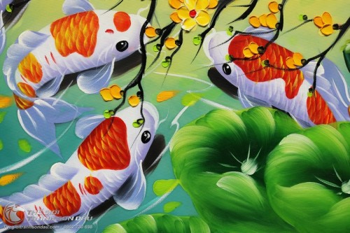 Tranh Cửu Ngư Quần Hội Dưới Gốc Mai Vàng