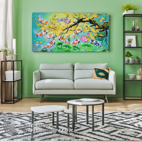 Tranh Cửu Ngư Quần Hội Dưới Gốc Mai Vàng