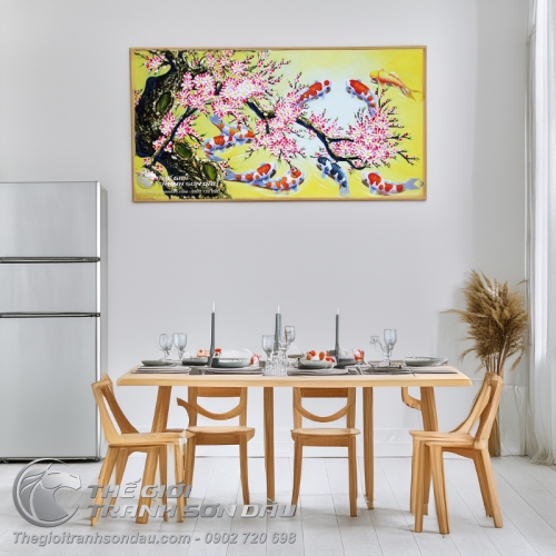 Tranh Cửu Ngư Quần Tụ Dưới Gốc Hoa Đào