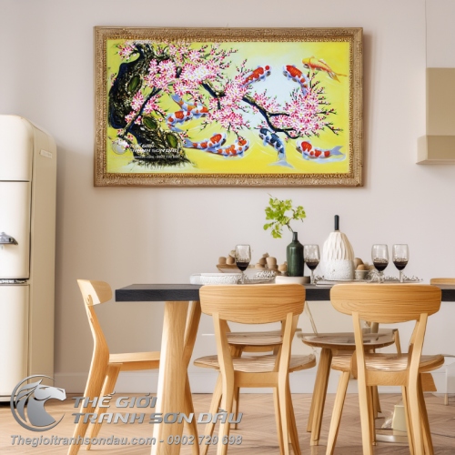 Tranh Cửu Ngư Quần Tụ Dưới Gốc Hoa Đào