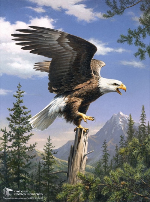 Tranh Đại Bàng Cây Cối Và Núi Tuyết