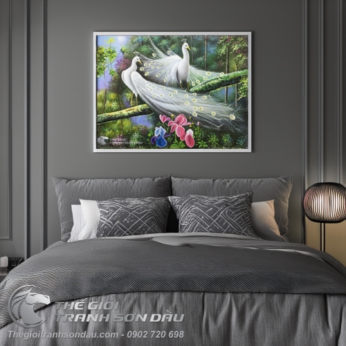 Tranh Đôi Chim Công Trắng