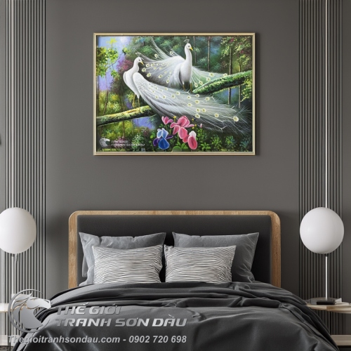 Tranh Đôi Chim Công Trắng