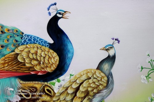 Tranh Đôi Chim Công Trên Cành Hoa Lan Rừng