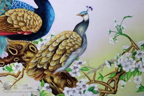 Tranh Đôi Chim Công Trên Cành Hoa Lan Rừng