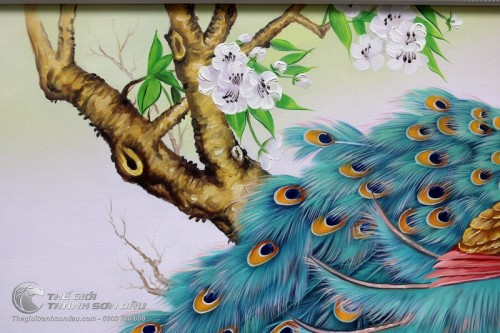 Tranh Đôi Chim Công Trên Cành Hoa Lan Rừng