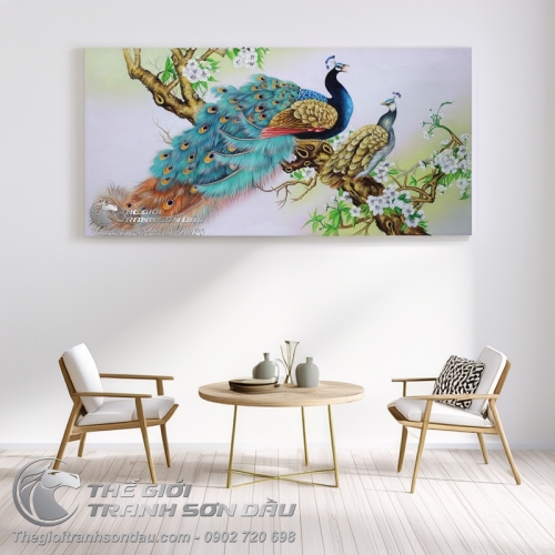 Tranh Đôi Chim Công Trên Cành Hoa Lan Rừng