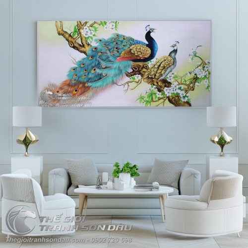 Tranh Đôi Chim Công Trên Cành Hoa Lan Rừng