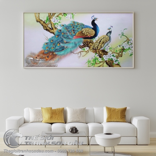 Tranh Đôi Chim Công Trên Cành Hoa Lan Rừng