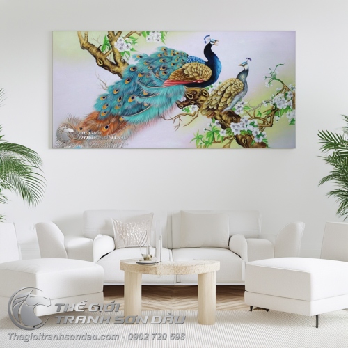 Tranh Đôi Chim Công Trên Cành Hoa Lan Rừng