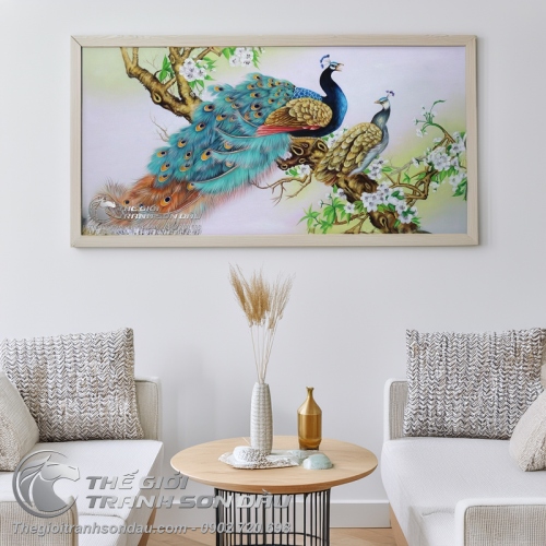 Tranh Đôi Chim Công Trên Cành Hoa Lan Rừng
