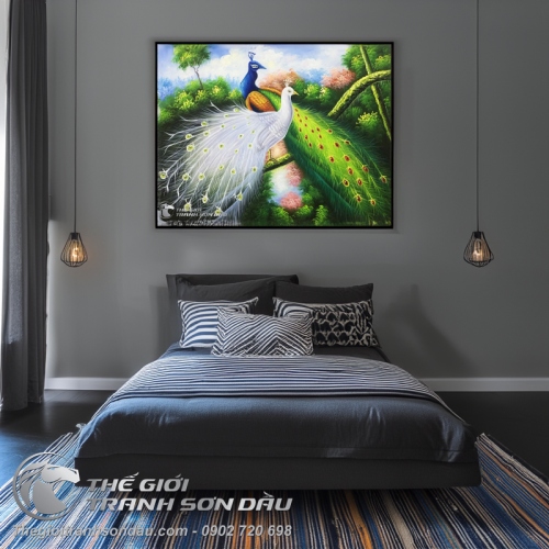 Tranh Đôi Chim Công Uyên Ương