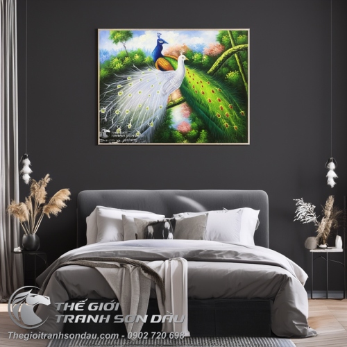 Tranh Đôi Chim Công Uyên Ương