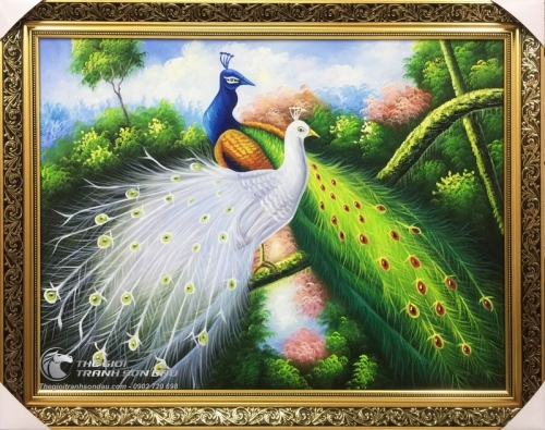 Tranh Đôi Chim Công Uyên Ương