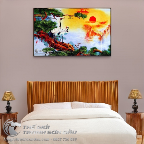 Tranh Đôi Chim Hạc Trên Cây Tùng