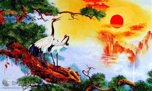 Tranh Đôi Chim Hạc Trên Cây Tùng