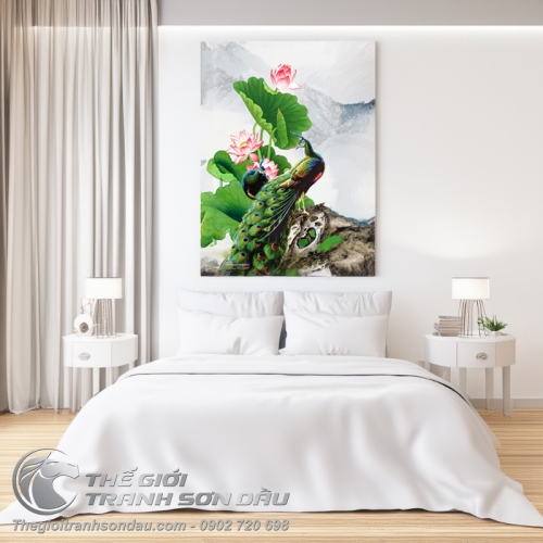 Tranh Đôi Chim Uyên Ương Bên Hồ Sen