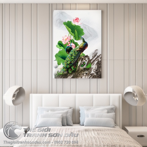 Tranh Đôi Chim Uyên Ương Bên Hồ Sen