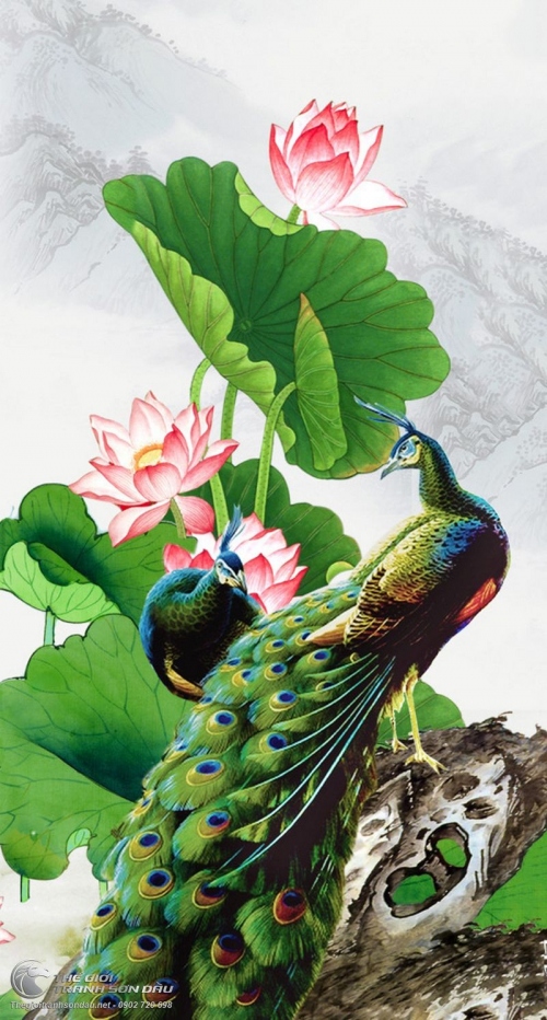 Tranh Đôi Chim Uyên Ương Bên Hồ Sen