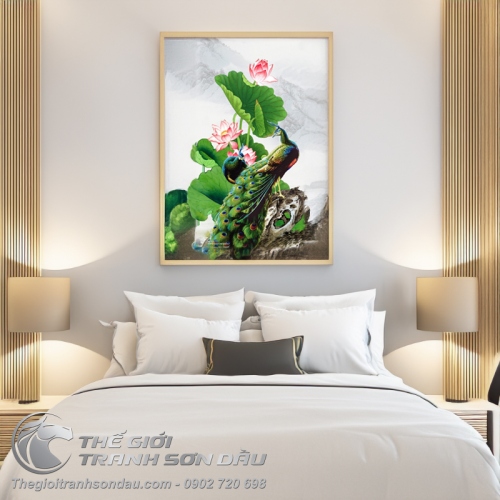 Tranh Đôi Chim Uyên Ương Bên Hồ Sen