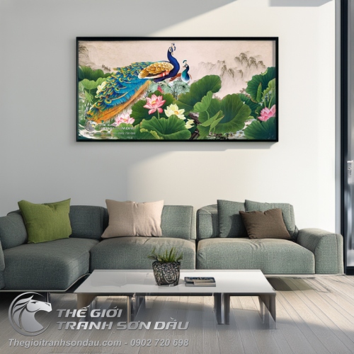 Tranh Đôi Chim Uyên Ương Bên Hoa Sen Hồng