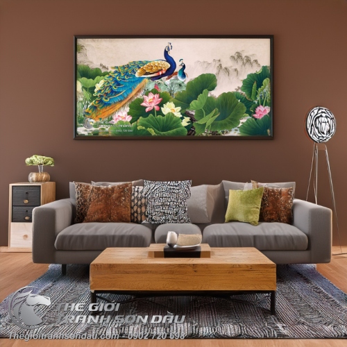 Tranh Đôi Chim Uyên Ương Bên Hoa Sen Hồng