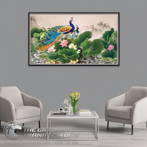 Tranh Đôi Chim Uyên Ương Bên Hoa Sen Hồng