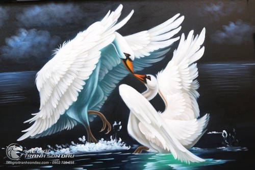 Tranh Đôi Thiên Nga Hôn Nhau
