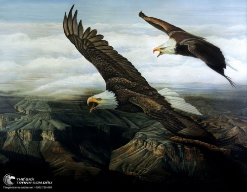 Tranh Hai Con Đại Bàng Bay Lượn